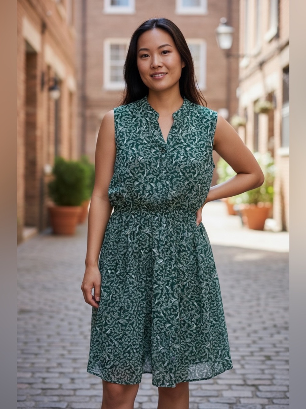 Mossimo Supply Co. Green Printed Sleeveless Tiered Dress Size Large F07